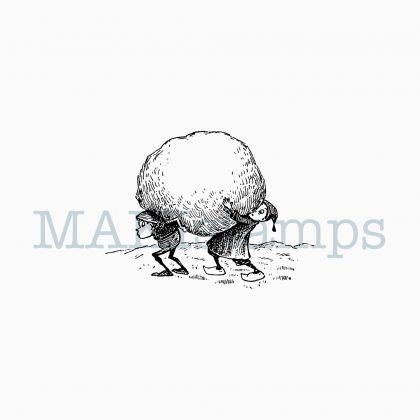 Winter rubber stamp Brownies carrying large snow ball